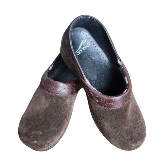 Dansko Brown Professional Clogs Shoe Suede Floral Cutout Leather. Sz. 8.5/39 - Picture 1 of 10